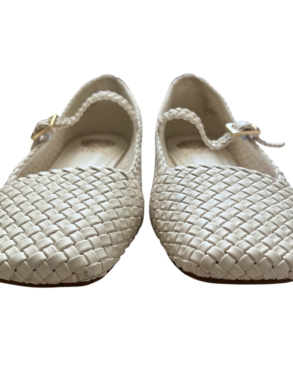 Vince Camuto White Gold Woven Mary Jane Flats with Braided Strap Size 8 - Picture 3 of 4